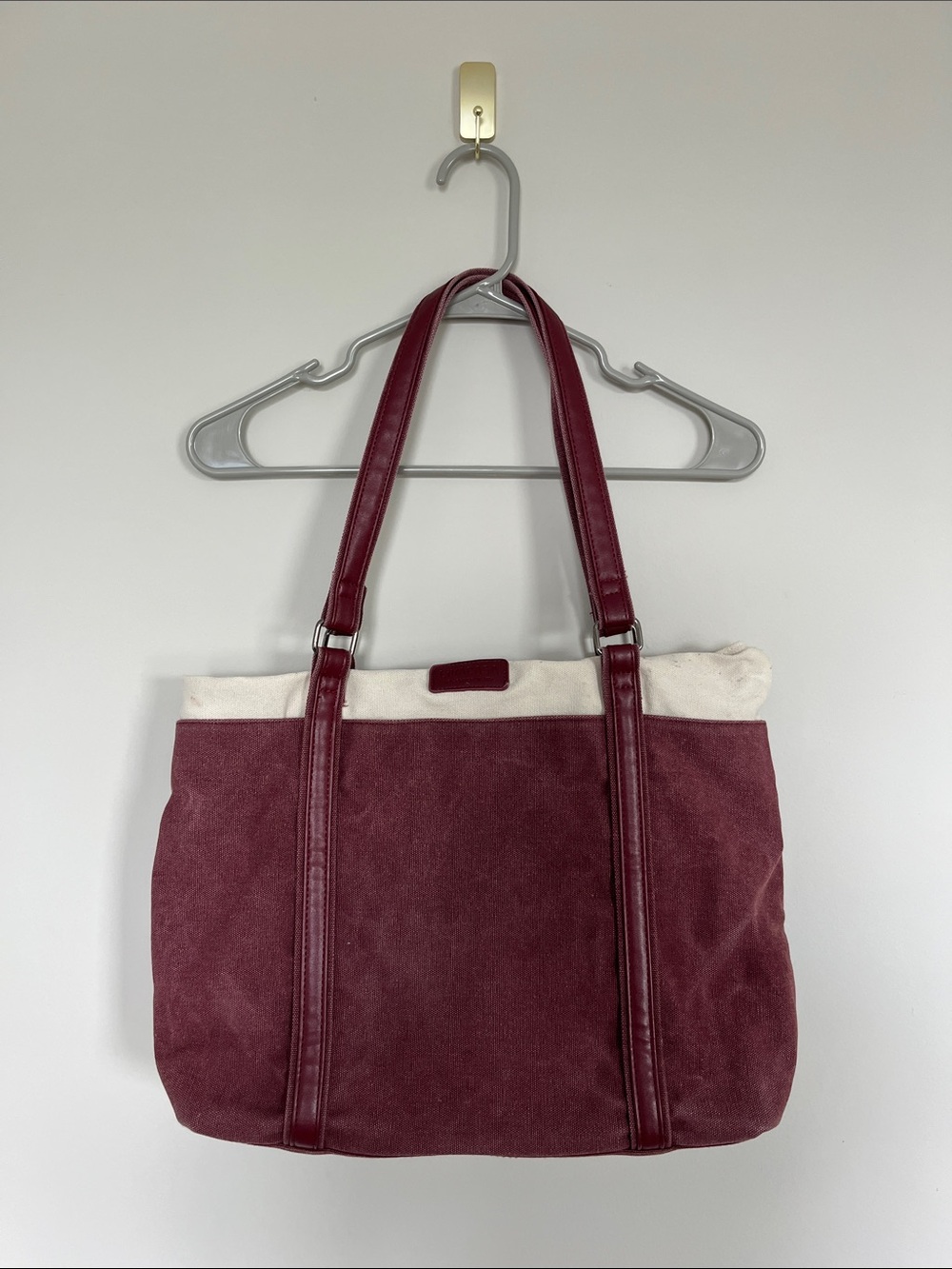 Classic Burgundy Canvas Tote with Cream Trim
